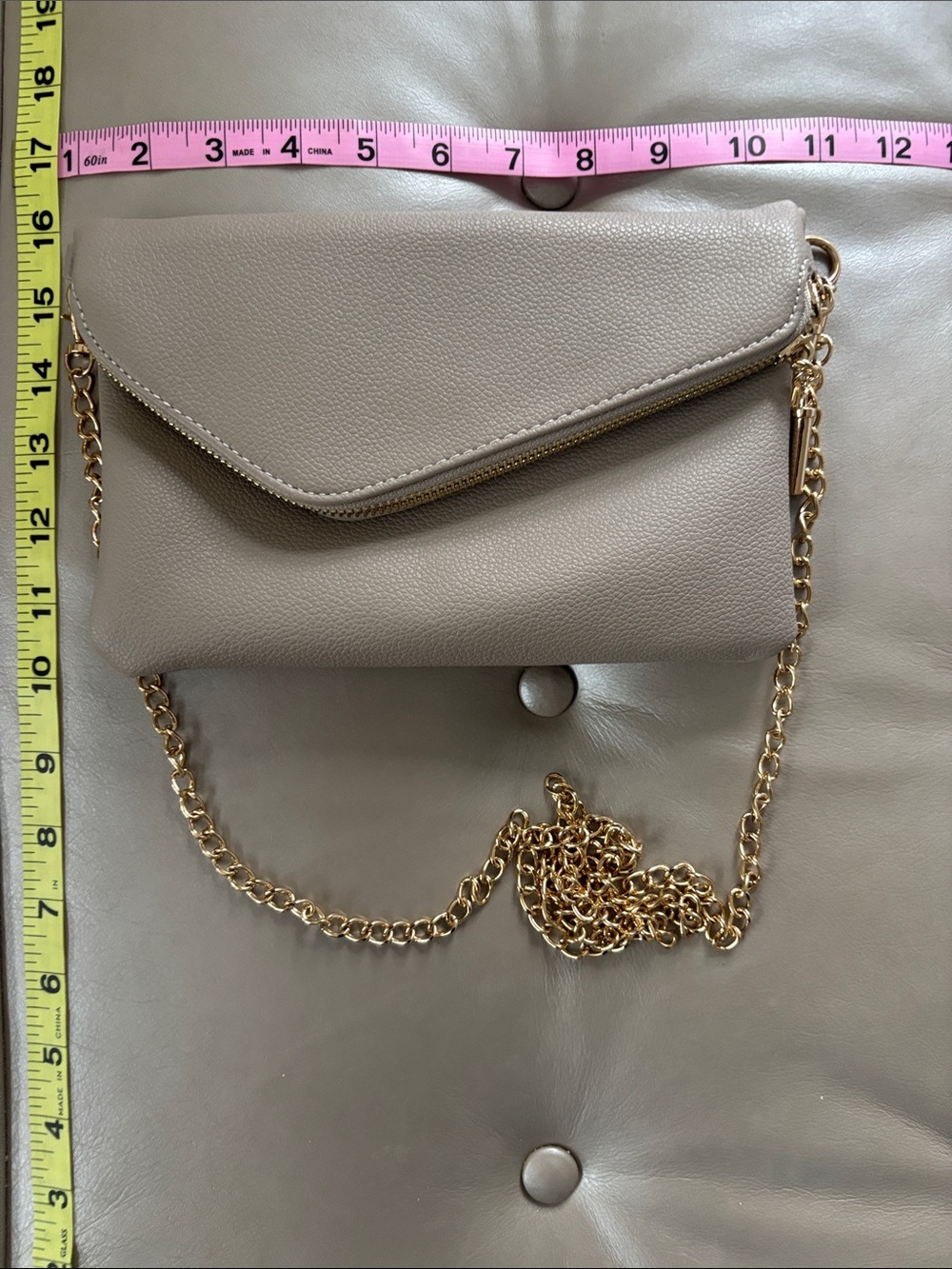 Taupe Chain-Accent Envelope Crossbody Bag